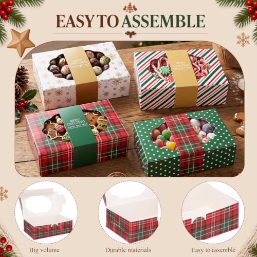 Gueevin 12 Pcs Christmas Cookie Boxes Gift Set, 8.5 x 5.75 x 2.75 in, Vintage Designs (12 Count / 4 Styles)