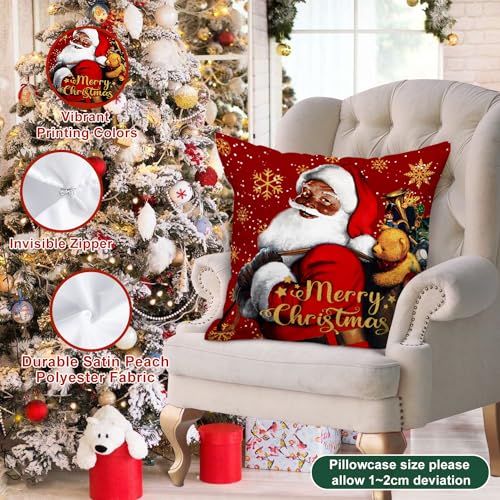 Lanpn Black Santa Christmas Pillow Covers Set of 4 18x18 Inches Holiday Decor