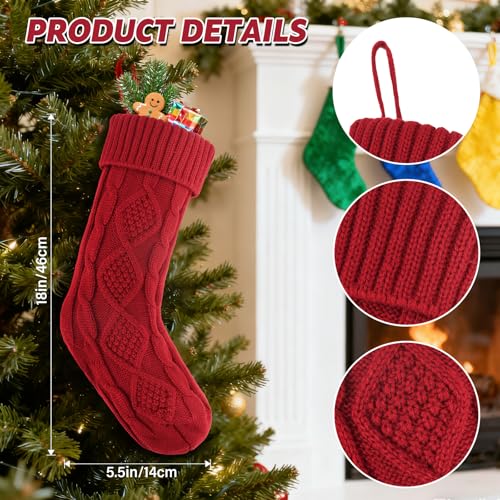 LumaBria 2-Pack 18-Inch Green Cable Knit Personalized Christmas Stockings with Wooden Name Tags