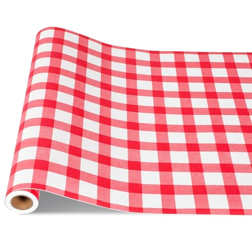 Tinlade Red White Gingham Paper Table Runner Roll 25ft x 16in - Festive Holiday Decor