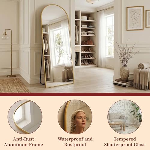 58" x 18" Arched Full Length Mirror, Gold Aluminum Floor Mirror