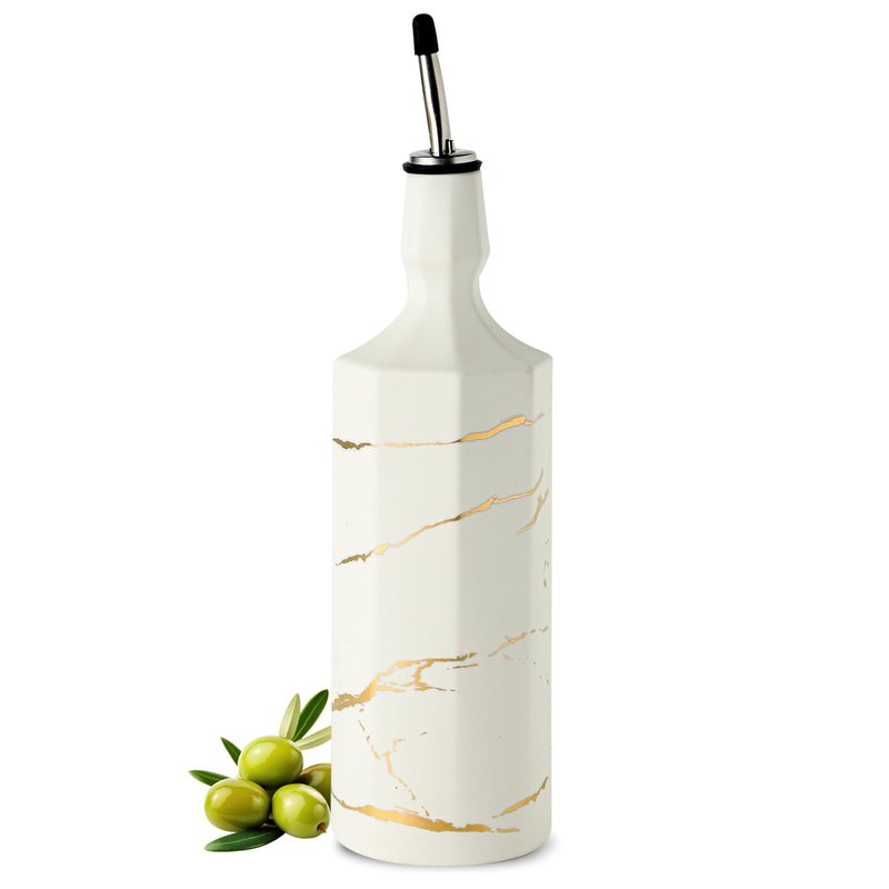 Howise Ceramic Olive Oil Dispenser Bottle, White Oil Dispenser Bottle for Kitchen, Large Capacity 26oz Oil and Vinegar Bottles Dispenser
