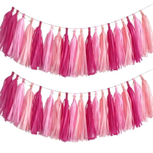 30-Pack Tissue Paper Tassel Garland Banner - Pink & Hot Pink Party Decor