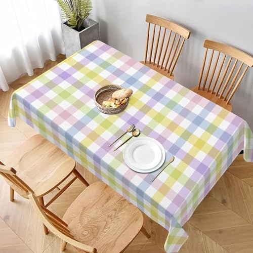 BETGINY Easter Checked Tablecloth 60x104 Inch Rectangular – Rainbow Plaid, Stain & Wrinkle Resistant