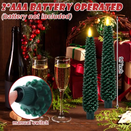 Funtery 6-Pack 10in LED Pine Cone Candles Flameless Real Wax with Remote (Green Pinecorn)
