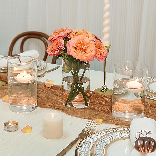 Clear Glass Cylinder Vases Set of 6 - 6 x 3.4 Inch Short Vases for Centerpieces