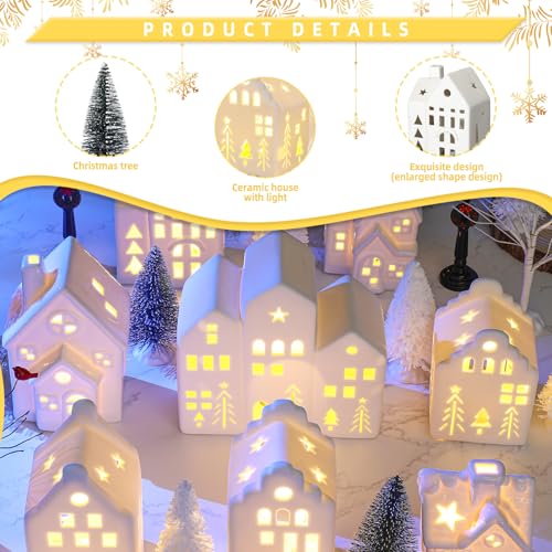 26-Piece White Ceramic Christmas Village Set with Light Up LED Houses