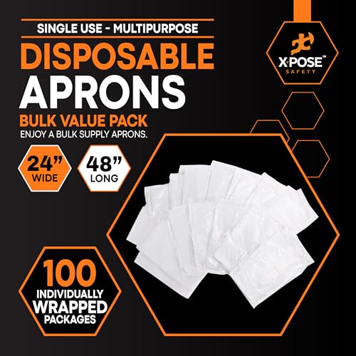 100 Pack Disposable Waterproof Polyethylene Aprons, 24" x 48" White