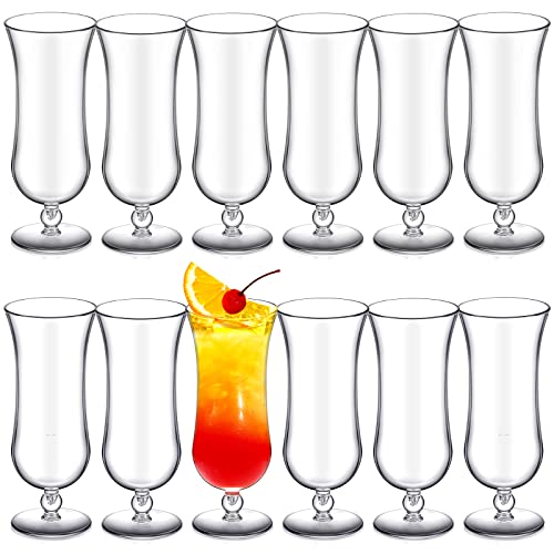 12 Pack Plastic Hurricane Glasses 15 oz Unbreakable Cocktail & Drinkware