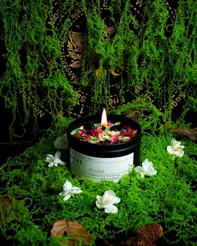 Obsidian & Baltic Amber Crystal Energy Soy Candle - 8oz Scented Candle