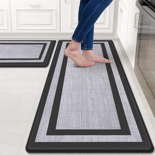 Anti-Fatigue Kitchen Mat Set of 2 - Cushioned Non-Slip Standing Floor Rugs