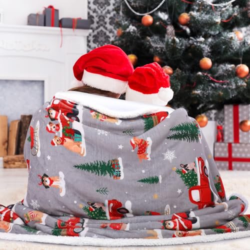 FuWeave Christmas Sherpa Throw Blanket 50 x 60 Inch with Red Truck Pattern