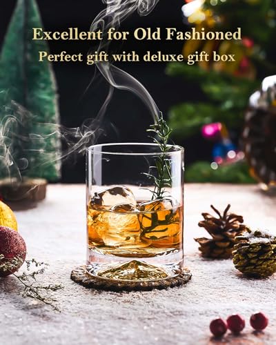 Crystal Whiskey Glasses - 12oz Double Old Fashioned Rocks Tumblers, Set of 2