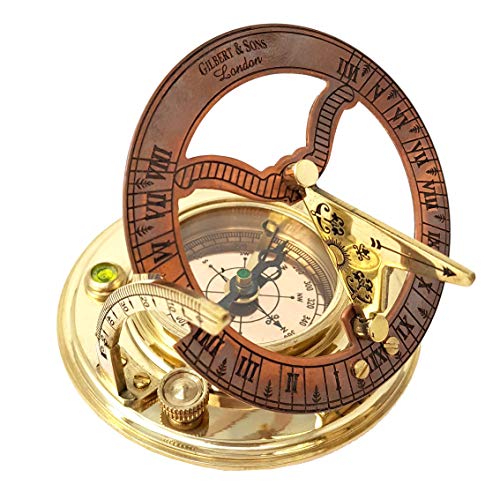 Antique Brass and Copper Sundial Compass with Leather Gift Box