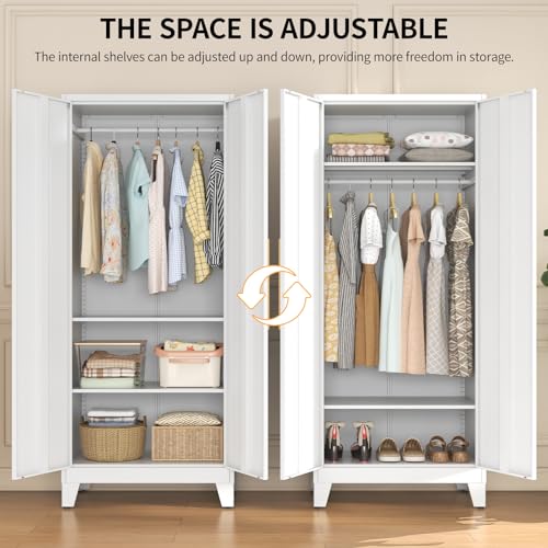 72-inch Tall Metal Wardrobe Closet with Adjustable Shelves and Hanging Rod