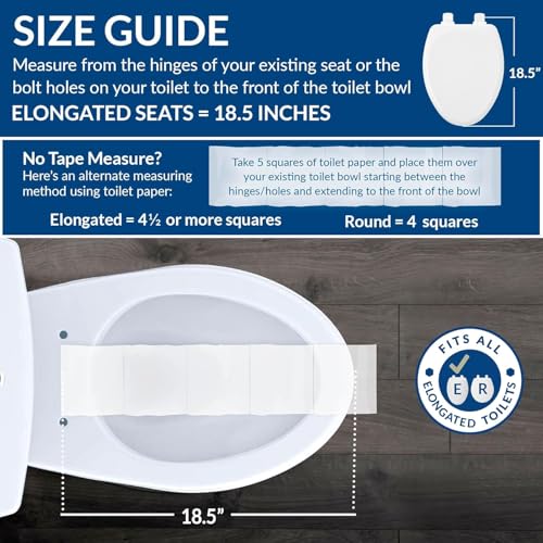 Mayfair Linden Slow Close Elongated Toilet Seat, Heavy Duty Wood White