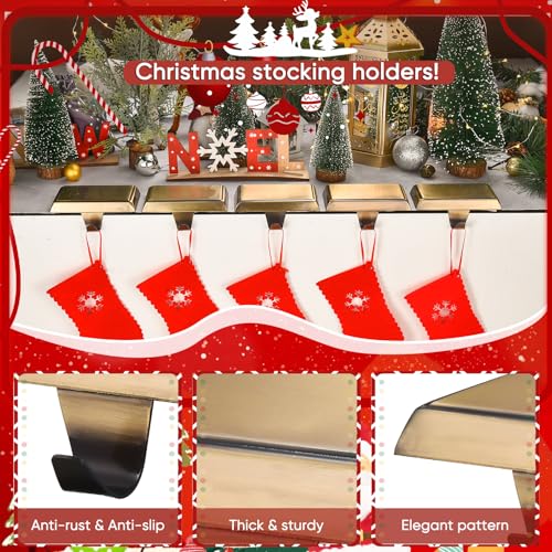 Popamaz Bronze Christmas Stocking Holders 5Pcs - Weighted Mantle/Hanger Set