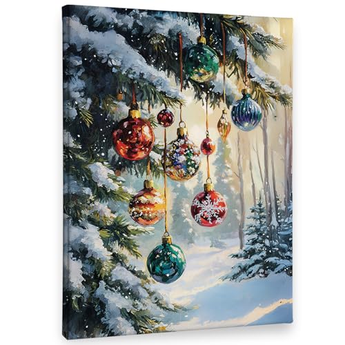 PHAMTE Christmas 01 Canvas Wall Art - Winter Snowflake Woodland Scene 11x14 with Frame