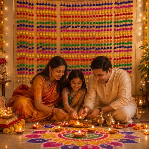 Bright Marigold Garland with Bells - 4ft Diwali & Festive Decor, 12 Pcs