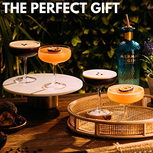VEMACITY 4-Pack Elegant 10oz Espresso Martini Cocktail Glasses Set - Handblown Coupe for Martinis & Champagne