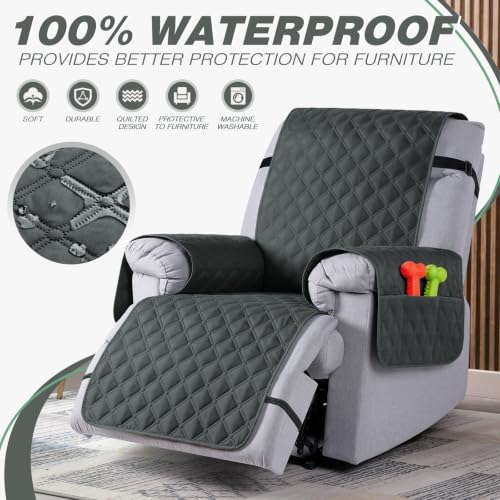 Waterproof Recliner Chair Cover, 22" Reversible Protector with Pockets