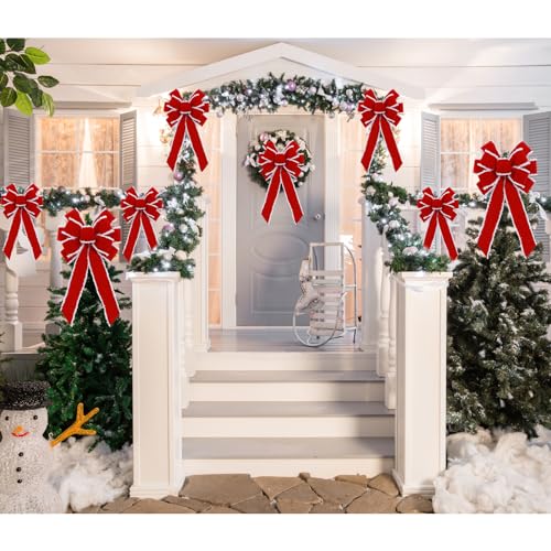 Fvviia 2 Pack Red Christmas Bows Outdoor Decorations 12x20in Velvet Wreath Bow with Glitter Edges - Holiday Decor for Home & Garden