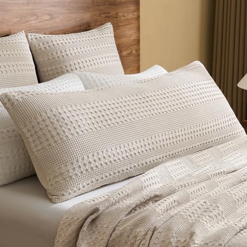 PHF 20x54 Inch Oatmeal Cotton Waffle Body Pillowcase - No Insert