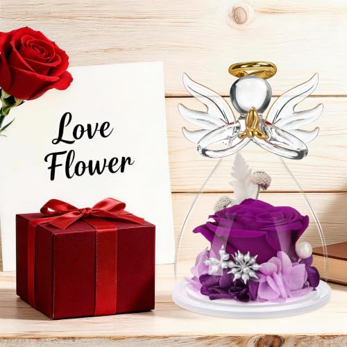 Preserved Rose in Glass Angel Figurine - Lasting Keepsake for Women