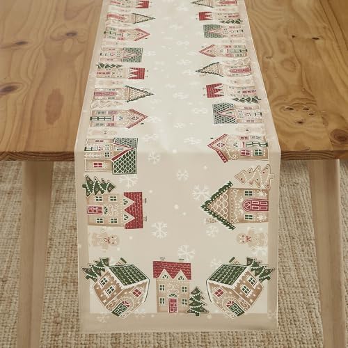 Avanti 60" x 120" Rectangular Holiday Tablecloth - Gingerbread Village Pattern