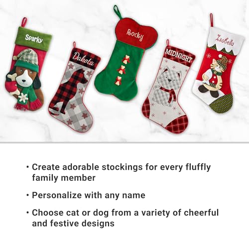 Personalized Cat Christmas Stocking - Rustic Red Plaid Custom Name Decor, 19"