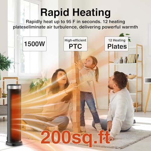 Oscillating Tower Space Heater with Remote and Thermostat 1500W