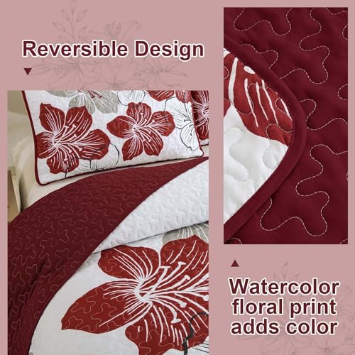 King Size Christmas Red Floral Boho Quilt Set 3 Pieces - DJY
