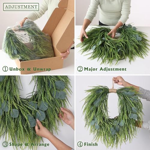 22-Inch Heart-Shaped Artificial Eucalyptus and Saw Grass Wreath
