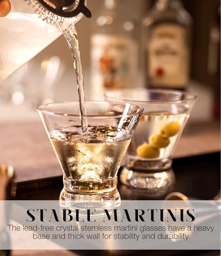 Stemless Martini Glasses Set of 4, 8oz Crystal Cocktail Coupe Glasses