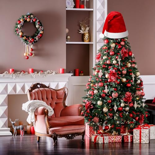 Gejoy Santa Hat Tree Topper 33 x 21 Inch Red Plaid - Christmas Decor