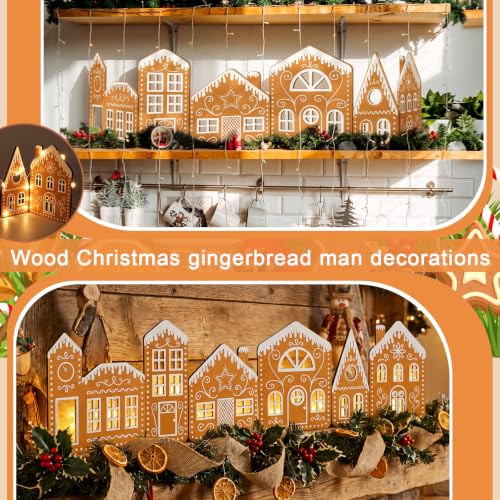 DIY Wooden Christmas Gingerbread House Kit with LED Lights, 2-Pack