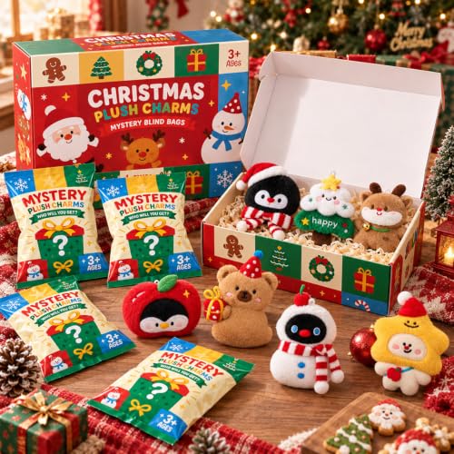 Christmas Plush Keychains 24-Pack - Holiday Party Favors & Gifts
