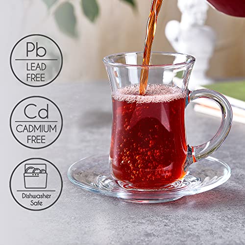 Turkish Tea Set 12 Pcs - 6 Glass Cups & Saucers, Modern Borosilicate Glass