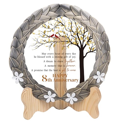 8th Anniversary Crystal Plate with Bronze Wreath and Wood Stand