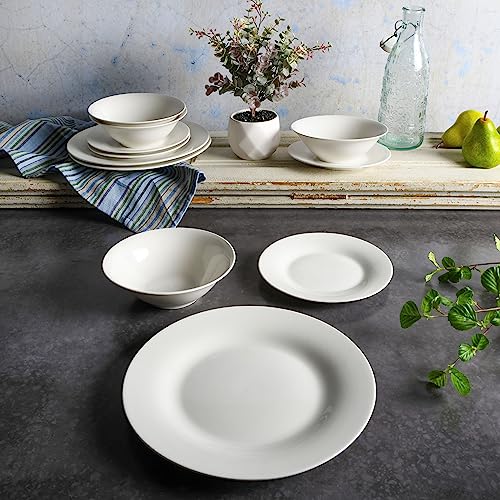 Gibson Home Zen Buffet Round 12 Piece Porcelain Chip and Scratch Resistant Dinnerware Plates and Bowls Set, Scratch & Chip Resistant