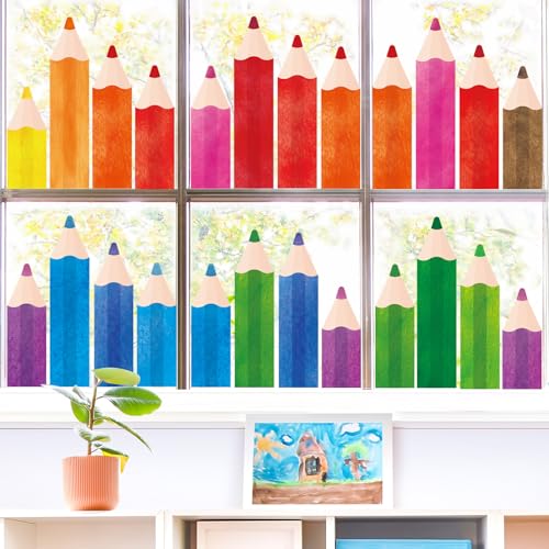 Pencil Window Clings - 9 Sheets Double-Sided Classroom Decor