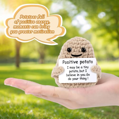 Mini Knitted Crochet Potato Doll with Positive Encouragement Card