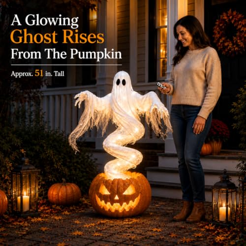 LED Swirling Ghost & Pumpkin Outdoor Halloween Yard Stake Light