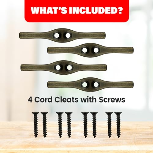 3-Inch Antique Brass Blind Cord Cleats - Metal Cord Winders, 4 Pack
