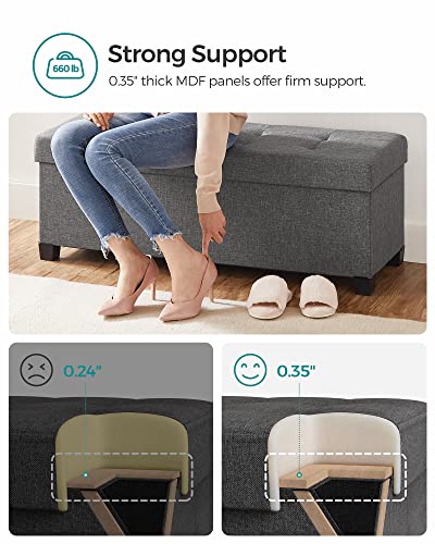 Foldable Storage Ottoman Bench with Legs, 43-Inch Linen-Look Foot Rest