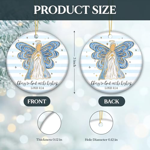 Christian Angel Christmas Ornament with Luke 2:14 Scripture - Religious Holiday Decor
