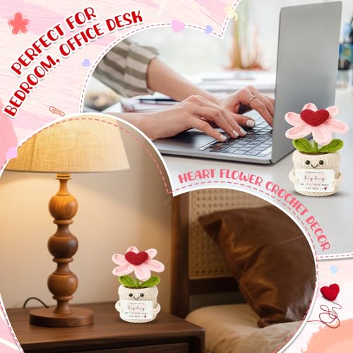 Handmade Crochet Heart Flower Plant Gift - Thinking of You Desk Decor