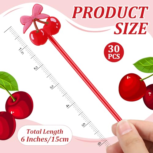 Reallnaive 30 Pcs Cherry Bow Drink Stirrers - 6 Inch Cocktail Picks for Parties