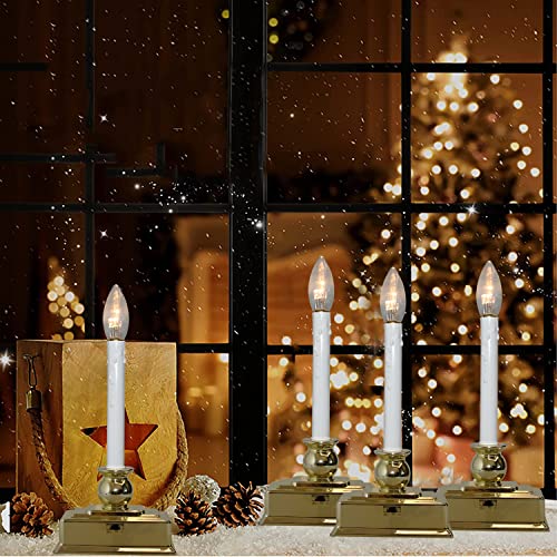 GOOTHY 4 Pack 12 Inch Battery Operated Christmas Window Candles with Timer - Gold Base
