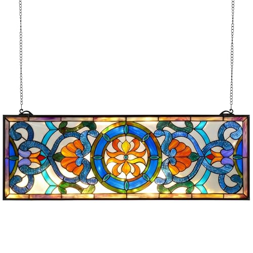 Stained Glass Window Panel - 35.1" x 12.9" Vintage Style Art